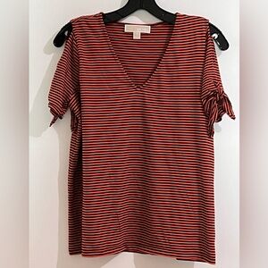 Michael Michael Kors V-neck Short Slit Tie Sleeves Top orange/navy strip